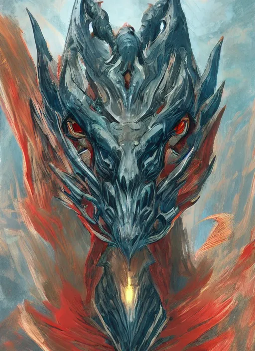 Image similar to symmetrical giant dragon head, cinematic romantic magical, greek myth, masterpiece, side profile, crazed, deep dark armor, luminescent, greek myth, wisdom, bloody red colors, by greg manchess, huang guangjian, gil elvgren, sachin teng, greg rutkowski, jesper ejsing, ilya kuvshinov