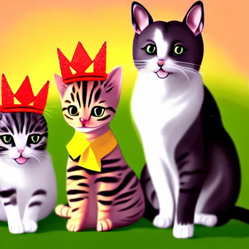 Prompt: cute cat family wearing crowns , digital art , trending on artstation , 4k , HD