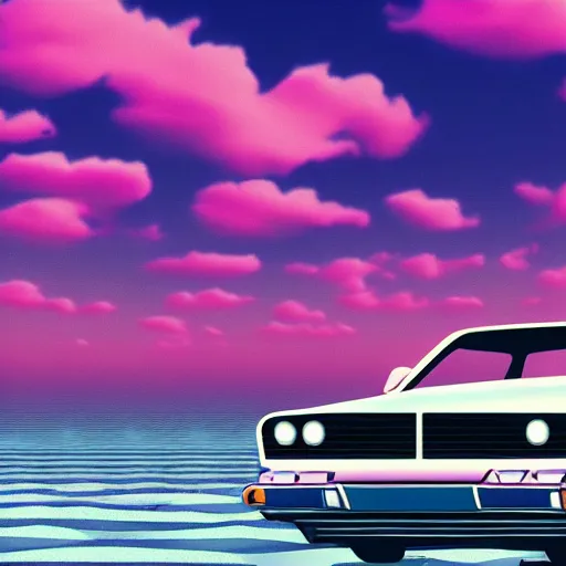 Prompt: car drive, in the style of vaporwave