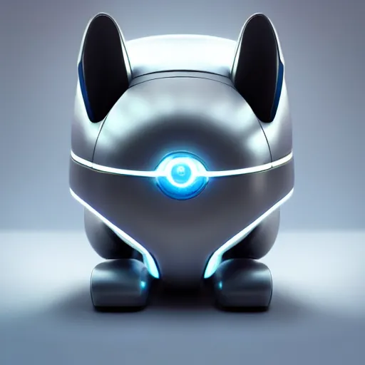 Image similar to product photo of a futuristic stylized pet robot, kitten puppy teddy mix, super cute robot face, big eyes small mouth, by artgerm and greg rutkowski and marc newson, alphonse mucha, zaha hadid, side view, volumetric light, detailed, octane render, midsommar