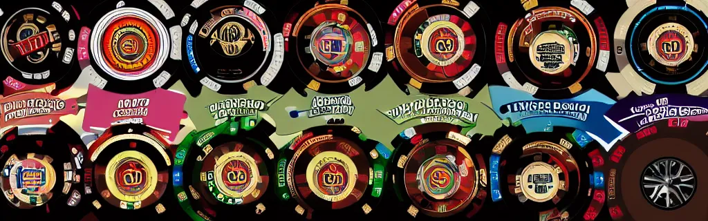 Image similar to memphis design of a casino wheel seen from top, retro revolution design