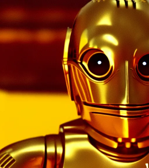 Image similar to c - 3 po as a hamster, movie still, star wars, cinematic, sharp focus, cinematic grain, cinematic lighting, 8 k