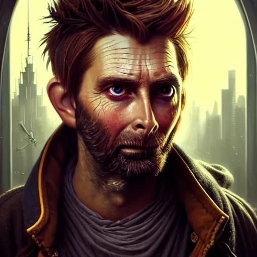Prompt: portrait painting of a cyberpunk dwarf mechanic bearded david tennant, ultra realistic, concept art, intricate details, eerie, highly detailed, photorealistic, octane render, 8 k, unreal engine. art by artgerm and greg rutkowski and charlie bowater and magali villeneuve and alphonse mucha