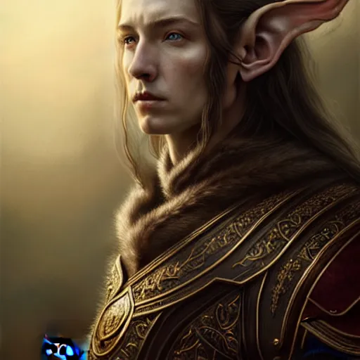 Prompt: Majestic and regal portrait of an awe inspiring High Elf nobility, intricate, epic, elegant, menacing, fantasy, photo realistic, digital painting, hard focus, beautiful volumetric lighting, epic light, ultra detailed, by Leesha Hannigan, Ross Tran, Thierry Doizon, Kai Carpenter, Ignacio Fernández Ríos