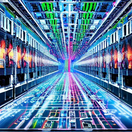 Image similar to diverse groups of humans destroying the supercomputer breaking circuits, from behind, rebirth, beauty, wide angle, elaborate, wet, highly detailed, colors, beautiful lighting