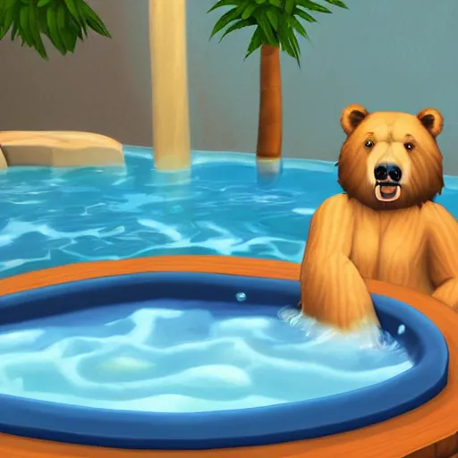 Image similar to a bear in jacuzzi, the sims 4 oil panting