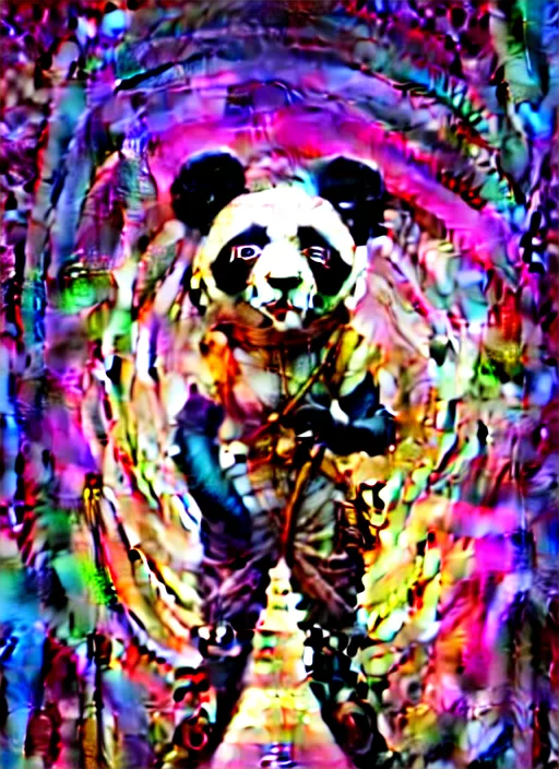 Image similar to don bluth, loish, artgerm, joshua middleton, steampunk, clockpunk anthropomorphic panda, full sailor suit, symmetrical eyes symmetrical face, colorful animation forest background