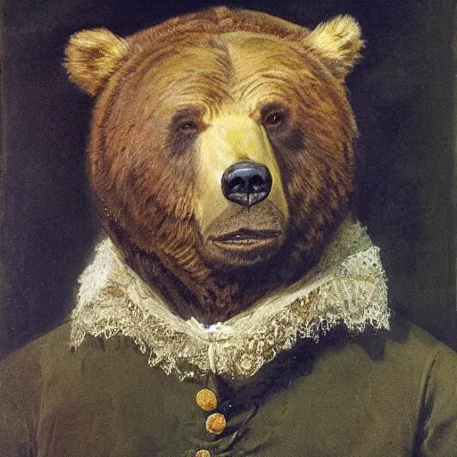 Prompt: oversized grizzly bear as an 1 8 th century nobleman, painted by john everett millais