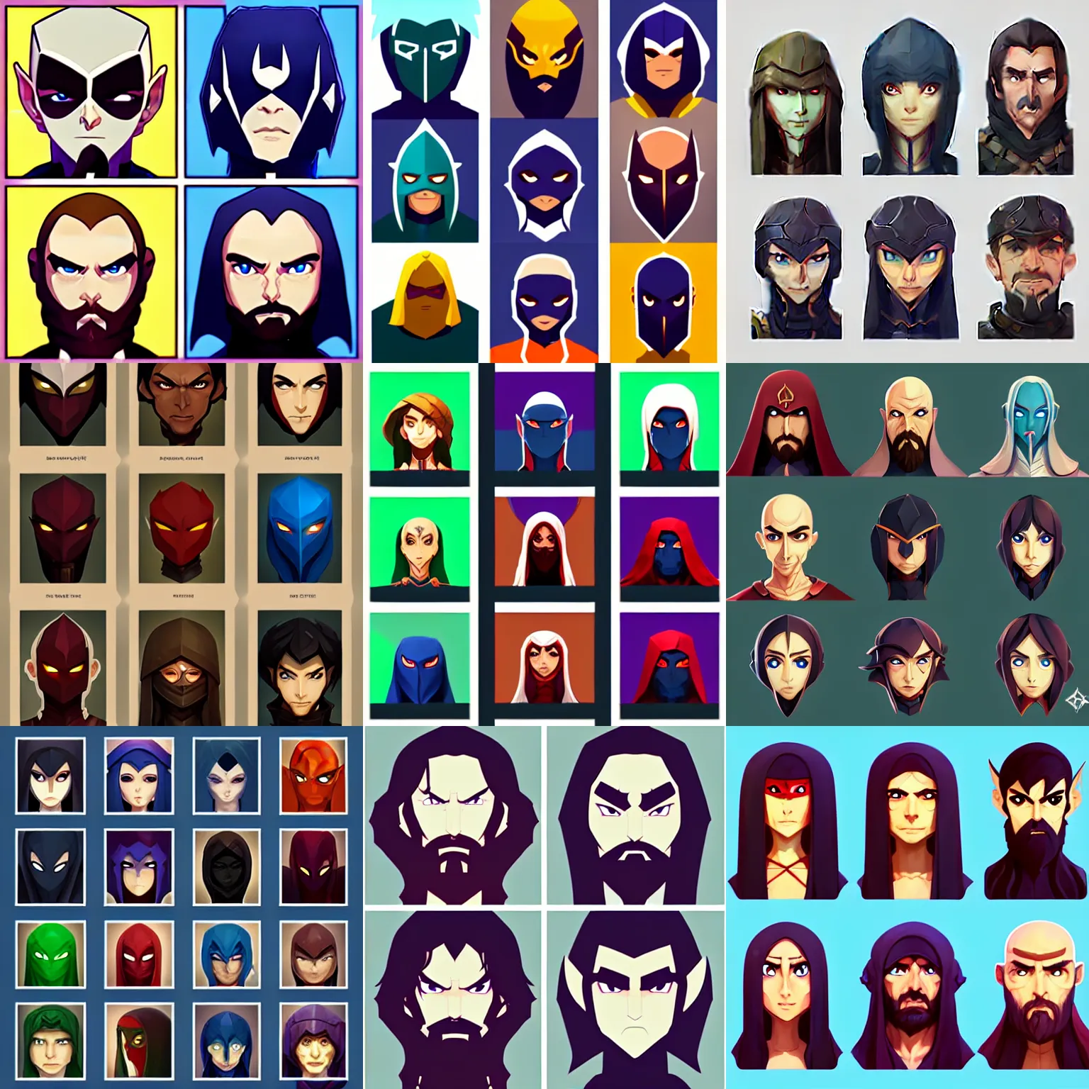 Prompt: dnd baldurs gate face icon set, stylized minimalist code geass, grid, svg, loftis, cory behance hd by jesper ejsing, by rhads, makoto shinkai and lois van baarle, ilya kuvshinov, rossdraws global illumination