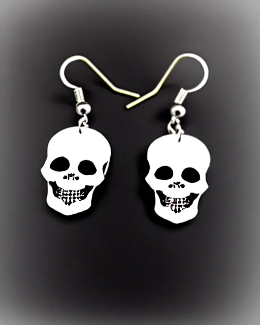 Prompt: tim burton spooky skull, 2 d lasercut earrings,