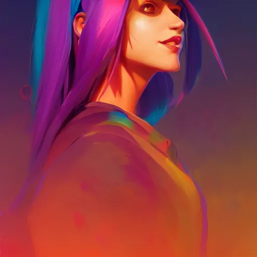 Prompt: beautiful woman with rainbow hair, maya ali mage, gloomhaven, dynamic lighting, gaudy colors, octane render aesthetic, matte painting concept art, official fanart behance hd artstation by jesper ejsing, by rhads and makoto shinkai and lois van baarle and ilya kuvshinov and rossdraws