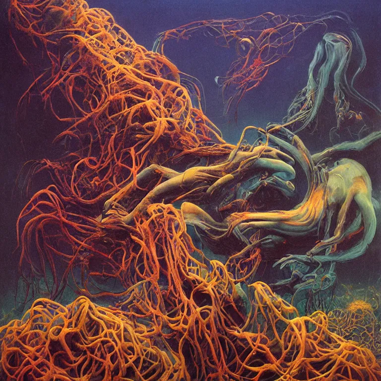 Image similar to Hyperrealistic intensely colored studio Photograph portrait of a deep sea bioluminescent Leather Boot deep underwater in darkness long exposure, award-winning nature deep sea expressionistic impasto heavy brushstrokes oil painting by Audubon and Zdzisław Beksiński vivid colors hyperrealism 8k