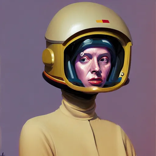 Image similar to Portrait of woman engineer with helmet, very coherent, painted by Edward Hopper, Wayne Barlowe, painted by James Gilleard, airbrush, art by JamesJean