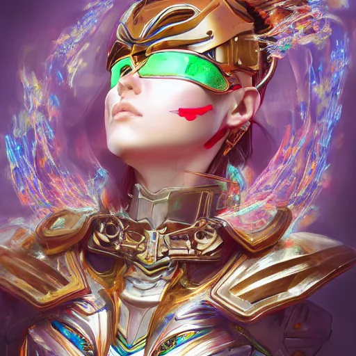 Image similar to studio portrait of lawful good colorful female holy mecha paladin absurdly beautiful, elegant, young sensual graceful woman, ultrafine hyperrealistic detailed face illustration by kim jung gi, irakli nadar, intricate linework, sharp focus, bright colors, matte, octopath traveler, final fantasy, unreal engine highly rendered, global illumination, radiant light, intricate environment