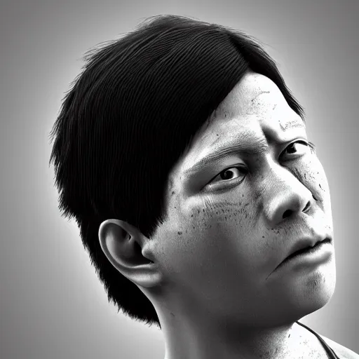 Prompt: sweetboy desolation, in the style of hiroya oku and riyoko ikeda and stanley kubrick, black and white, photorealistic, epic, super technical, profound, surreal 3 d render