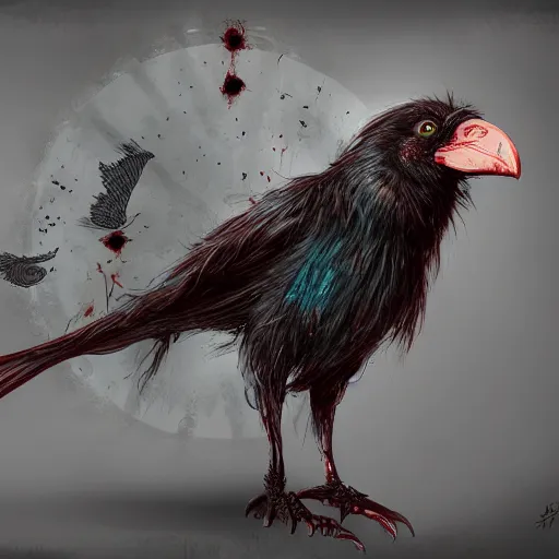 Prompt: A portrait of a zombie crow, undead bird, UHD, Tyler Jacobson, fantasy, DnD, magical particles, magical, digital art