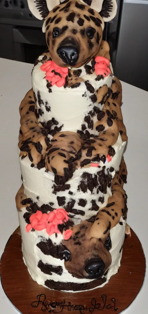 Image similar to birthday cake with hyena sitting on top