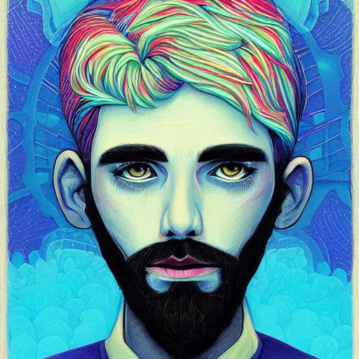 Prompt: A new dawn from the darkness, male portrait, mental health, psychology, Concept Art, Detailed, a masterpiece by Jeremiah Ketner