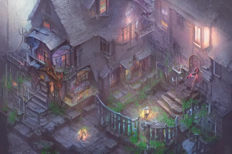 Image similar to drow house captain cursed by the medicine, painted by paul youll and marc simonetti, trending on artstation, dramatic lighting isometric view street art, crayon art, tilt - shift, final, remodernism