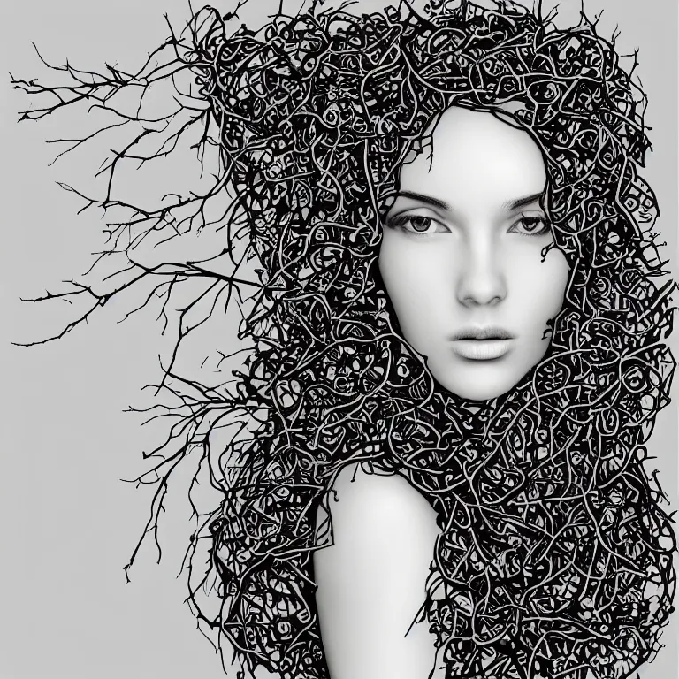 Prompt: “portrait of a beautiful woman made out of vines, digital art, 4k”