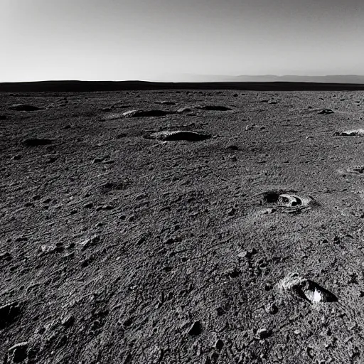 Image similar to “ lunar landscape, earth in distance photograph in high quality black and white lens 2 8 mm looking to horizon ”