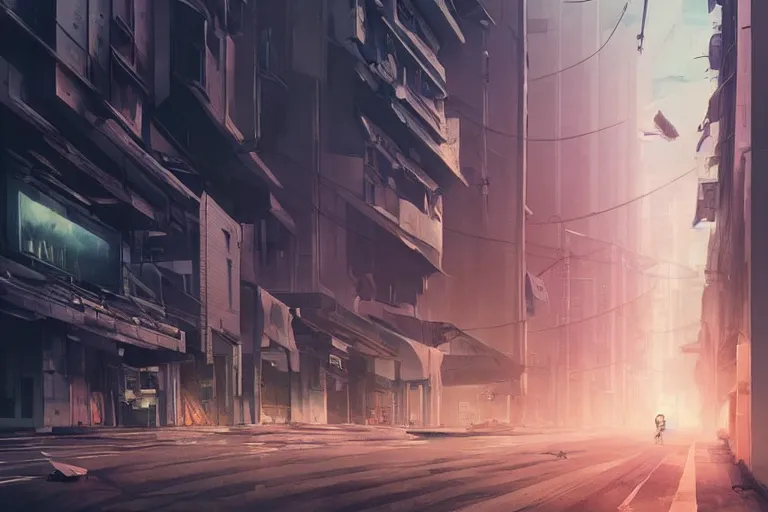 Prompt: dystopian singapore empty street, by wlop, poster, anime key visual,