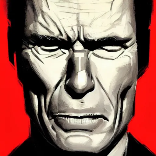 Prompt: symmetrical, close-up, portrait of Clint Eastwood as The Punisher, art by greg rutkowski, matte painting, trending on artstation