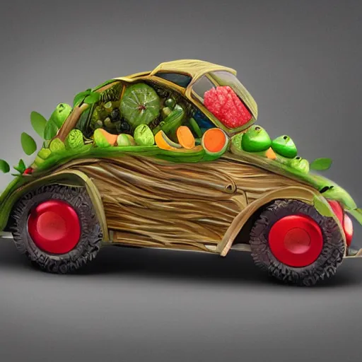 Image similar to car made of fruits, artstation