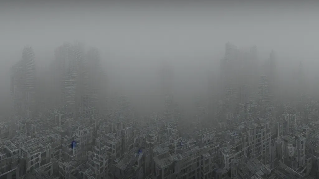 Prompt: a metropolis city in a foggy valley. physically based render.