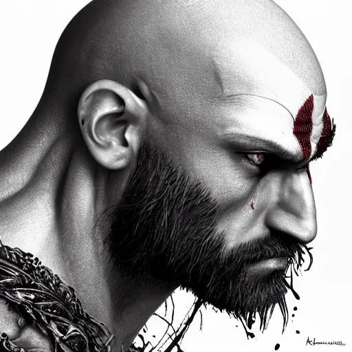 Prompt: portrait of realistic kratos, an ultrafine hyperdetailed illustration by kim jung gi, irakli nadar, intricate linework, selected red color, octopath traveler, final fantasy, unreal engine highly rendered, global illumination, radiant light, detailed and intricate environment