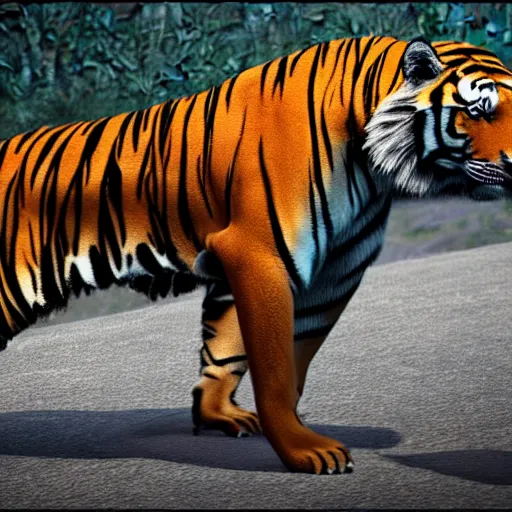 Image similar to tiger and tyrannosaurus hybrid, realistic cgi render