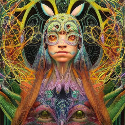 Image similar to beautiful girl with rabbit mask, symmetrical, hannah faith yata, torus energy, salvia droid, ben ridgway