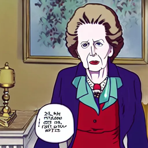 Image similar to A still of Margaret Thatcher as a catgirl in a 2010s anime