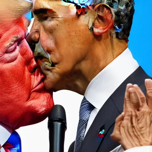 Image similar to obama kissing donald trump, 4k photo, detailed, closeup