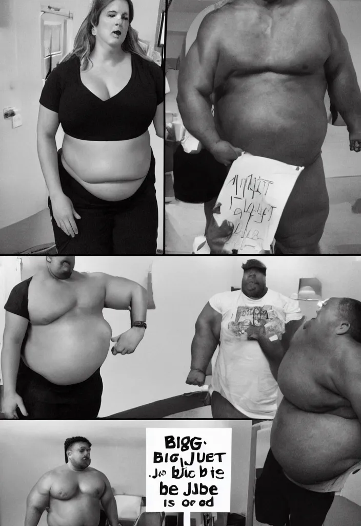 Prompt: big boned vs just fat - non motivational poster