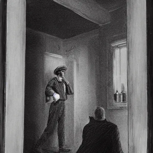 Prompt: a man staring in a mirror