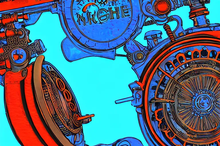 Prompt: steampunk machines!, in the style of john avon and derek riggs and eva widermann, trending on artstation, halfrear lighting closeup view anaglyph filter, bokeh, anime, colored pencil art, belle epoque