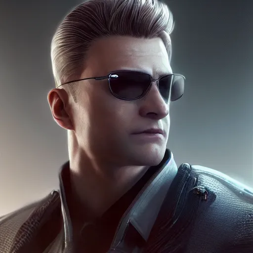 Image similar to antony starr as albert wesker, au naturel, hyper detailed, digital art, trending in artstation, cinematic lighting, studio quality, smooth render, unreal engine 5 rendered, octane rendered, art style by klimt and nixeu and ian sprigger and wlop and krenz cushart