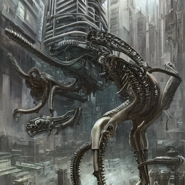 Image similar to xenomorph - city, industrial sci - fi, by mandy jurgens, ernst haeckel, james jean