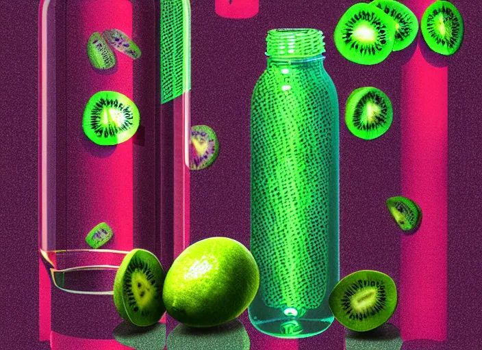 Prompt: ( ( dither ) ), editorial illustration strawberries blueberries sliced kiwi sliced lemon inside a clear drinking bottle, ( ( isometric ) ), modern art deco, ( ( mads berg ) ), karolis strautniekas, stippled light, fog, fine texture, dynamic composition, matte print, ( ( unreal engine ) ), surrealism, colorful