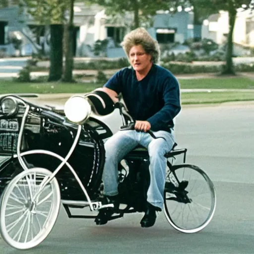 Prompt: michael knight riding a tricycle