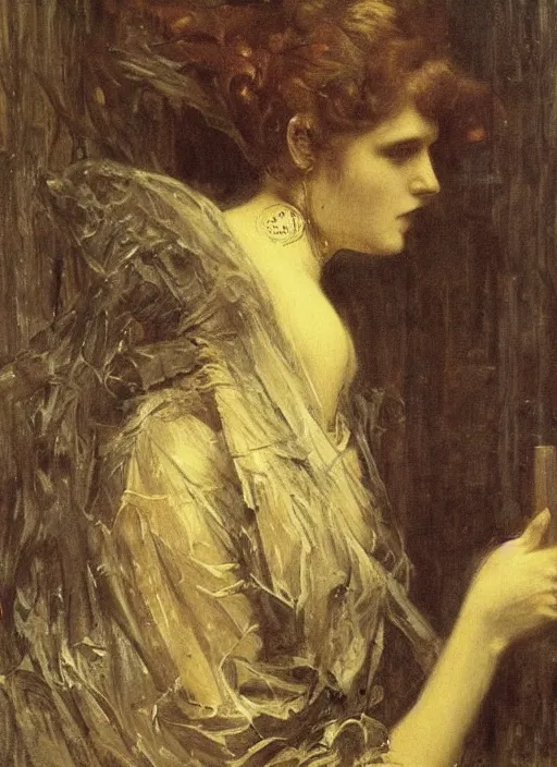 Prompt: portrait of beautiful connected to machine, complex, award - winning, by benjamin - constant, jean - joseph