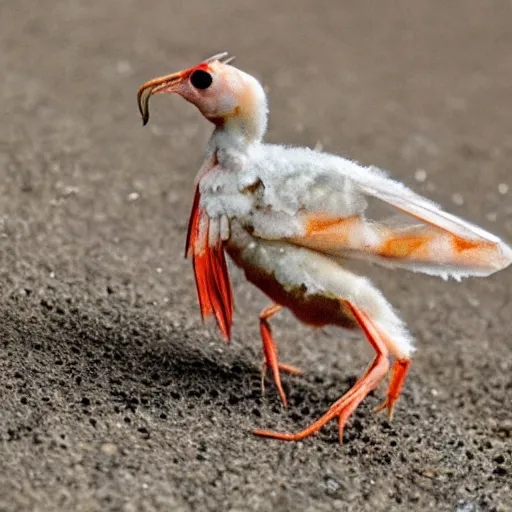 Prompt: A bird-shrimp hybrid animal
