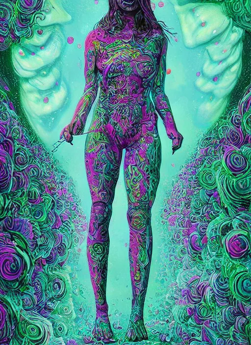 Image similar to Psychadelic goddess painting by Dan Hillier, trending on artstation, artstationHD, artstationHQ, 4k, 8k