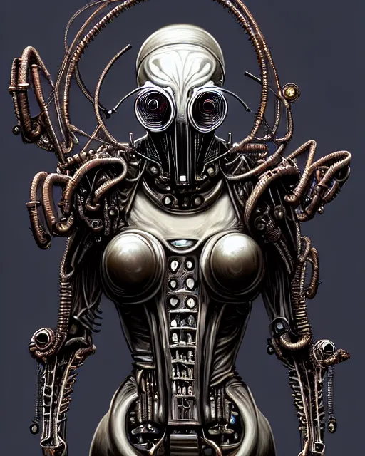 Image similar to front shot of a cyberpunk hooded dead biomechanical demon in gasmask mastermind character, intricate, elegant, highly detailed, centered, (((artstation, concept art, smooth, sharp focus, artgerm, Tomasz Alen Kopera, Peter Mohrbacher, donato giancola, Joseph Christian Leyendecker, WLOP, Boris Vallejo))), mugshot!!!!!, ugly!!!!!!, octane render, nvidia raytracing demo, grainy, muted