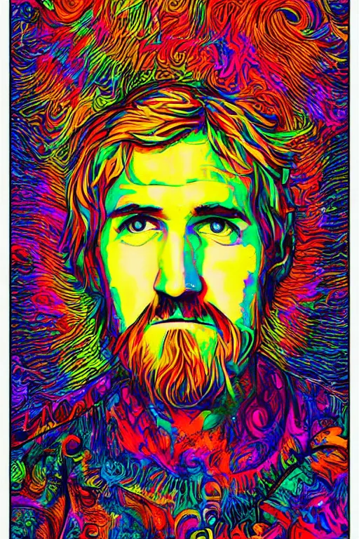 Image similar to inspirational style hope poster of bo burnham with beard, psychedelic colors, highly detailed, realistic, loving