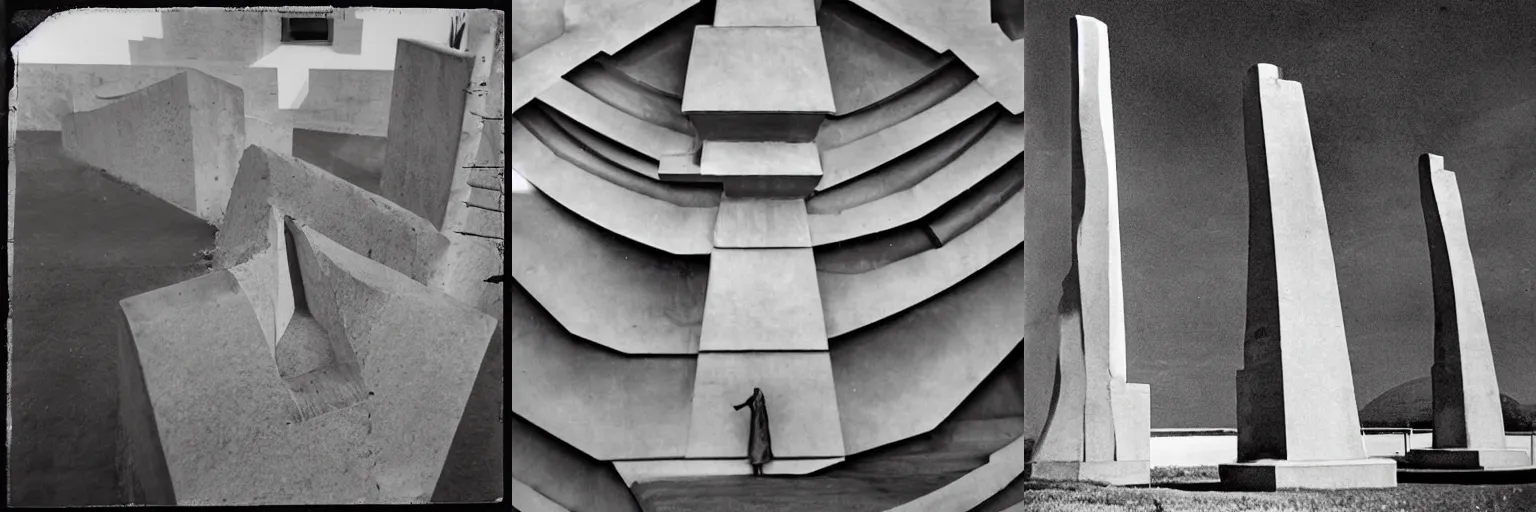 Prompt: A photo of a concrete monument by Alexander Rodchenko