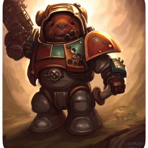 Image similar to cute little anthropomorphic Guinea Pig Space Marine, tiny, small, short, Space marine, cute and adorable, pretty, beautiful, DnD character art portrait, matte fantasy painting, DeviantArt Artstation, by Jason Felix by Steve Argyle by Tyler Jacobson by Peter Mohrbacher, cinema