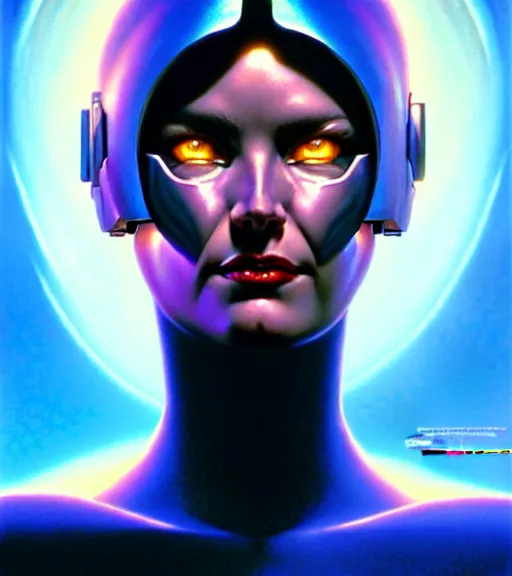 Prompt: female cyborg with enhanced parts award winning portrait bust symmetry faded tetrachromacy colors arctic background tim hildebrandt wayne barlowe bruce pennington donato giancola larry elmore masterpiece trending on artstation cinematic composition beautiful lighting hyper detailed!!! 8 k oil on canvas