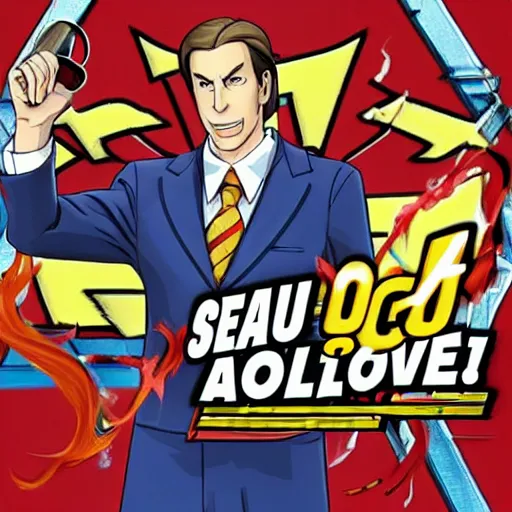 Image similar to saul goodman in the style of pheonix wright ace attorney videogame, objection